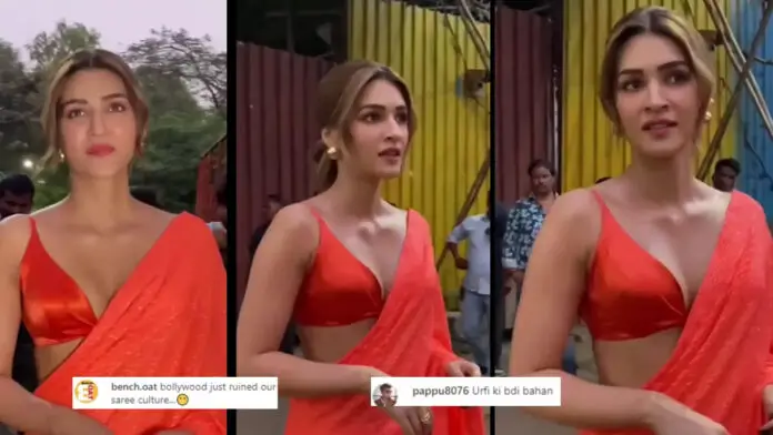 kriti sanon in orange saree