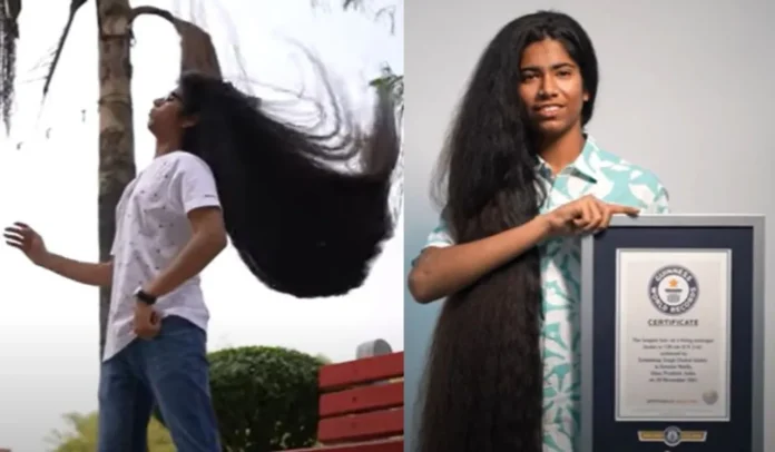 longest hair teen boy world record