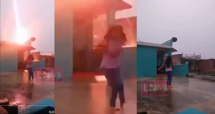 girls narrow escape from lightening viral video