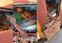 ട്രെയിനിലെ ടോയ്ലറ്റ് സ്വന്തം ബെഡ്റൂമാക്കി മാറ്റി യാത്രക്കാരൻ; ‘ഇതാണോ വീട്ടിലെ സാധനങ്ങളൊക്കെ?’ എന്ന് ചോദ്യം; അമ്പരപ്പിക്കുന്ന വീഡിയോ വൈറൽ.