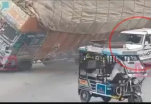 ഞൊടിയിടയിൽ എല്ലാം കഴിഞ്ഞു; നിയന്ത്രണം വിട്ട ലോറി കാറിന് മേലേക്ക് മറിഞ്ഞു, സർക്കാർ വാഹനം പൂർണ്ണമായും തകർന്നു – നടുക്കുന്ന ദൃശ്യങ്ങൾ പുറത്ത്