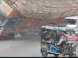 ഞൊടിയിടയിൽ എല്ലാം കഴിഞ്ഞു; നിയന്ത്രണം വിട്ട ലോറി കാറിന് മേലേക്ക് മറിഞ്ഞു, സർക്കാർ വാഹനം പൂർണ്ണമായും തകർന്നു – നടുക്കുന്ന ദൃശ്യങ്ങൾ പുറത്ത്