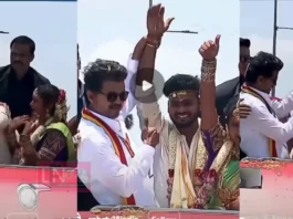 നവദമ്പതികളെ തന്റെ പ്രചാരണ വാഹനത്തിലേക്ക് വിളിച്ച് അനുഗ്രഹിക്കുന്ന വിജയ്യുടെ ഹൃദ്യമായ വീഡിയോ വൈറൽ ;കാണാം