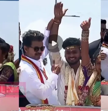 നവദമ്പതികളെ തന്റെ പ്രചാരണ വാഹനത്തിലേക്ക് വിളിച്ച് അനുഗ്രഹിക്കുന്ന വിജയ്യുടെ ഹൃദ്യമായ വീഡിയോ വൈറൽ ;കാണാം