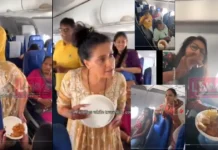 ഒരു വിമാനത്തിന്റെ ക്യാബിൻ വീട്ടിൽ നിന്നുണ്ടാക്കിക്കൊണ്ടുവന്ന വിഭവങ്ങൾ പങ്കുവെക്കാനുള്ള ഒരു ‘തുറന്ന ഭക്ഷണശാലയാക്കി’ മാറ്റിയ ഒരു ഇന്ത്യൻ കുടുംബം. ഇന്ത്യക്കാരുടെ സിവിക് സെൻസ് ഇല്ലായ്മക്കെതിരെ രൂക്ഷ വിമർശനം – വീഡിയോ കാണാം
